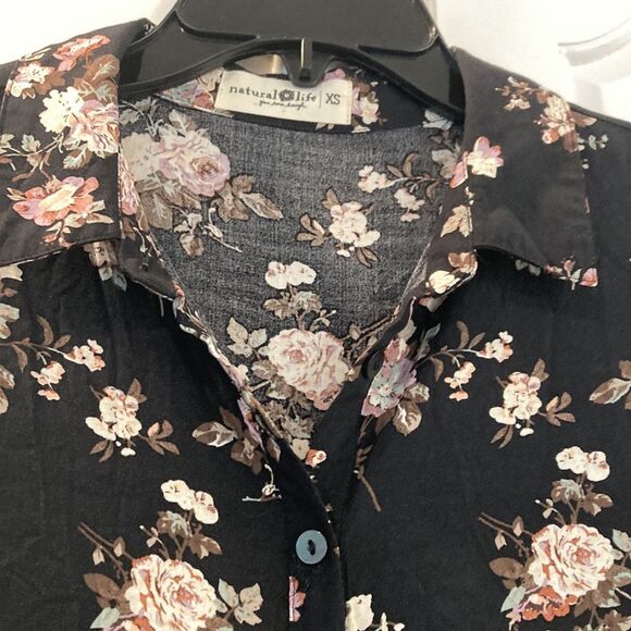 Natural Life Black Floral Collared Wide leg Jumpsuit Black Floral with pockets - Picture 6 of 11